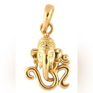 18k Solid Yellow Gold Om Aum Ohm Ganesh Religious Hindu God Yoga Pendant